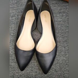 Nine West Black Pointed-Toe Leather-Look Flats